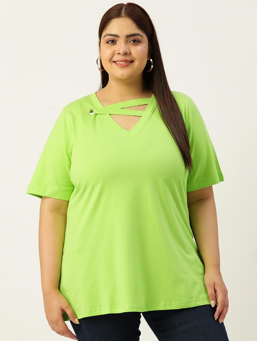 womenplus size solid v neck top - 19874940 - Zoom Image - 0