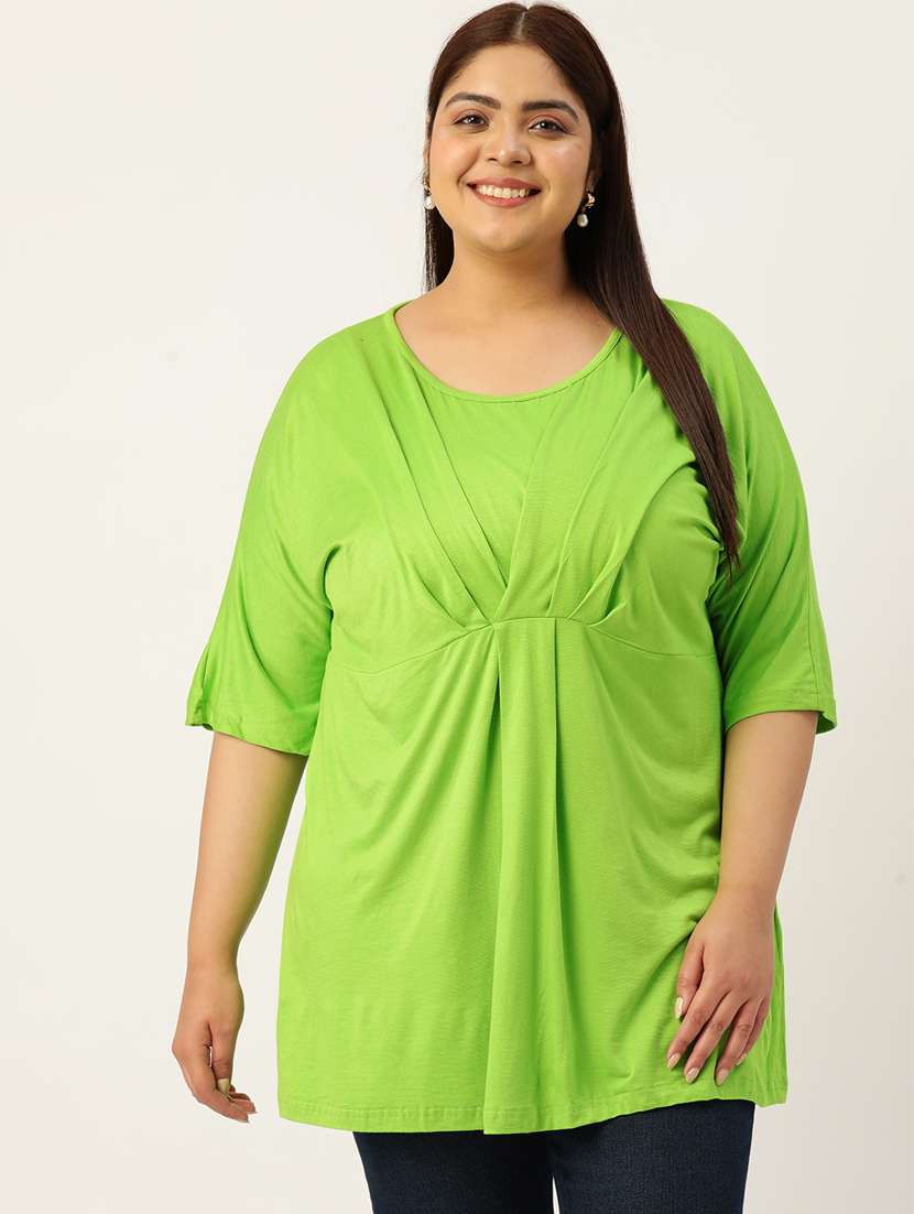 women plus size solid round neck top