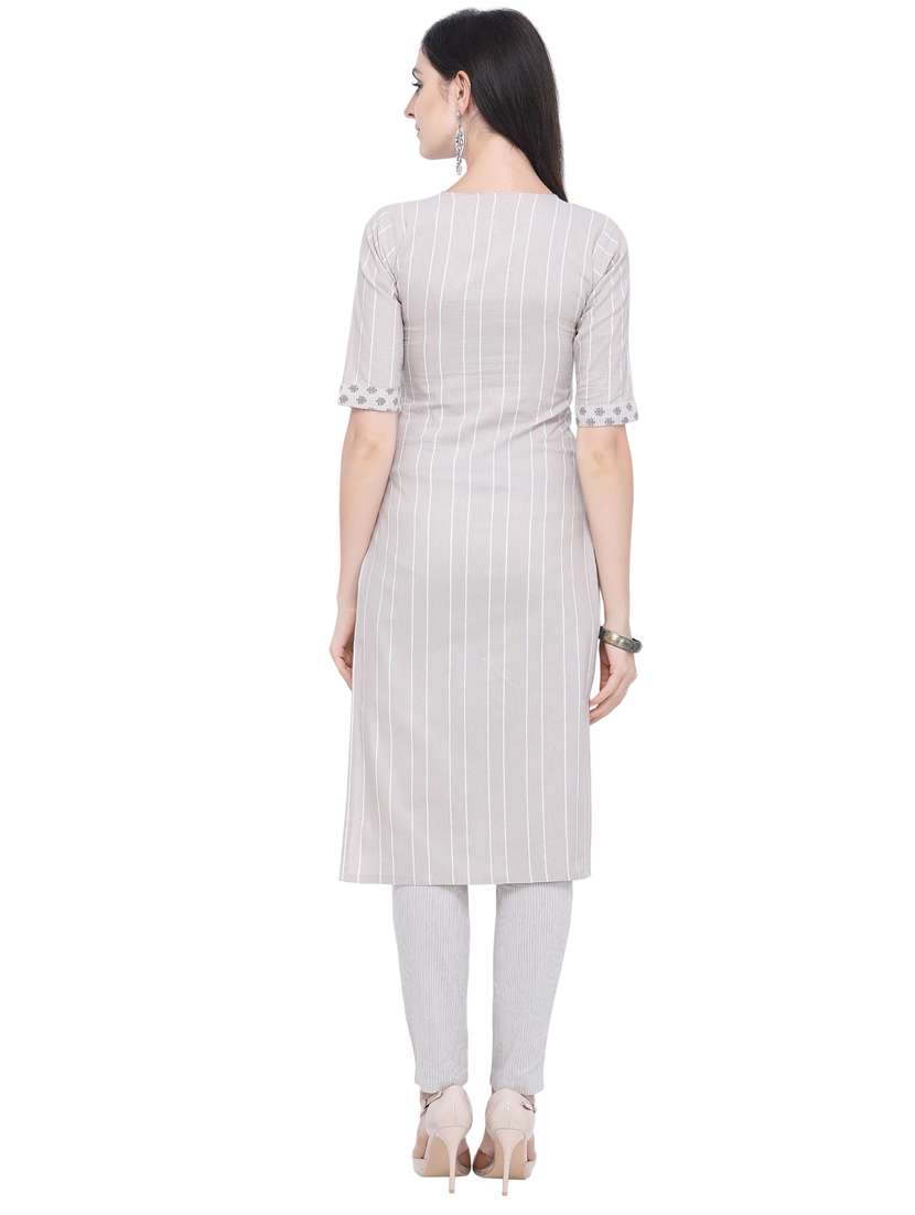 beige cotton blend straight kurta - 19875282 - Standard Image - 2