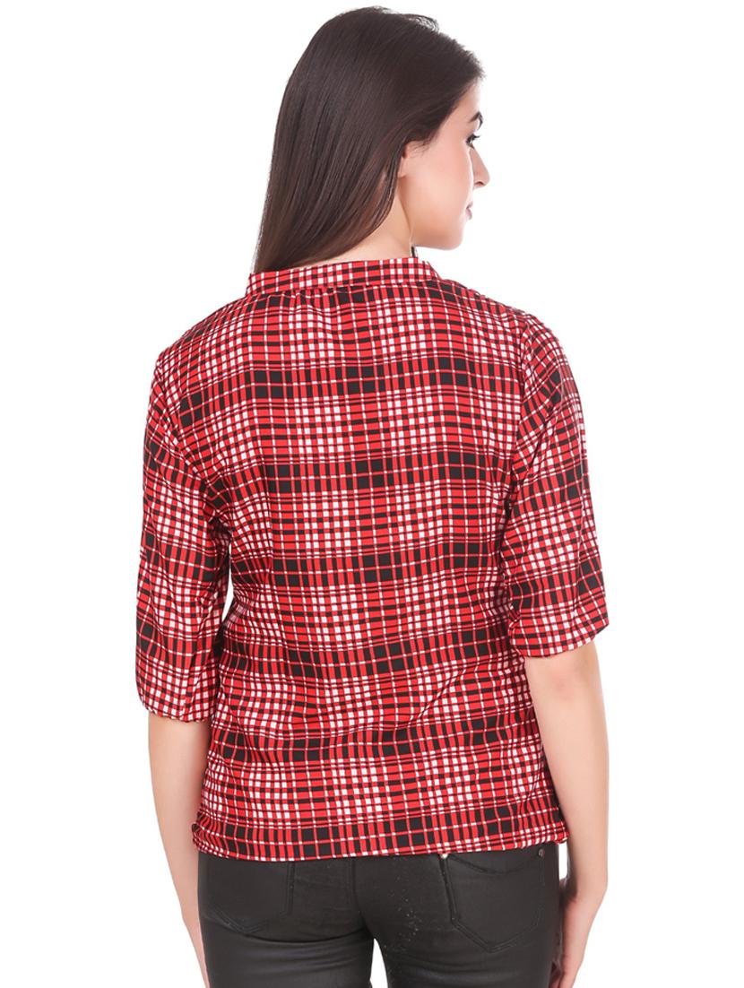 red check print mandarin neck regular top - 19875591 - Standard Image - 2