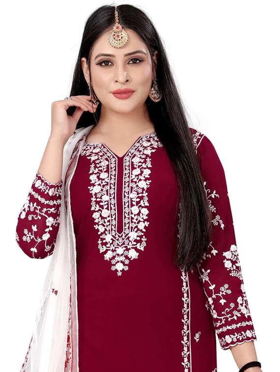 self design semi-stitched straight pant suits - 19876367 -  Standard Image - 2