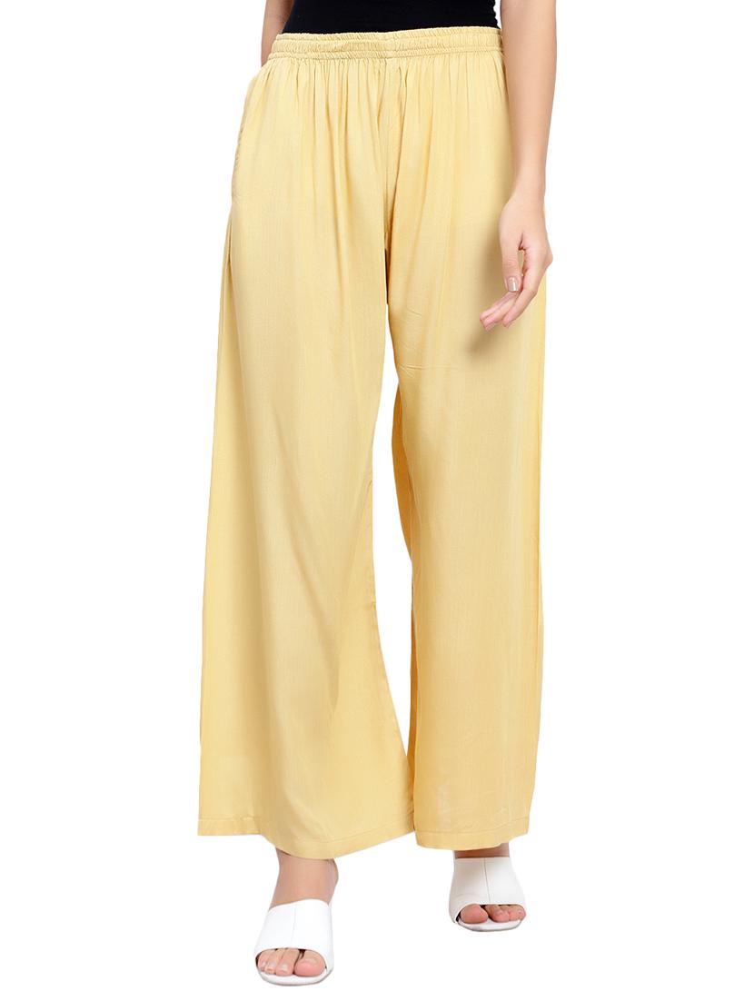 beige solid flared palazzo - 19876514 - Zoom Image - 0