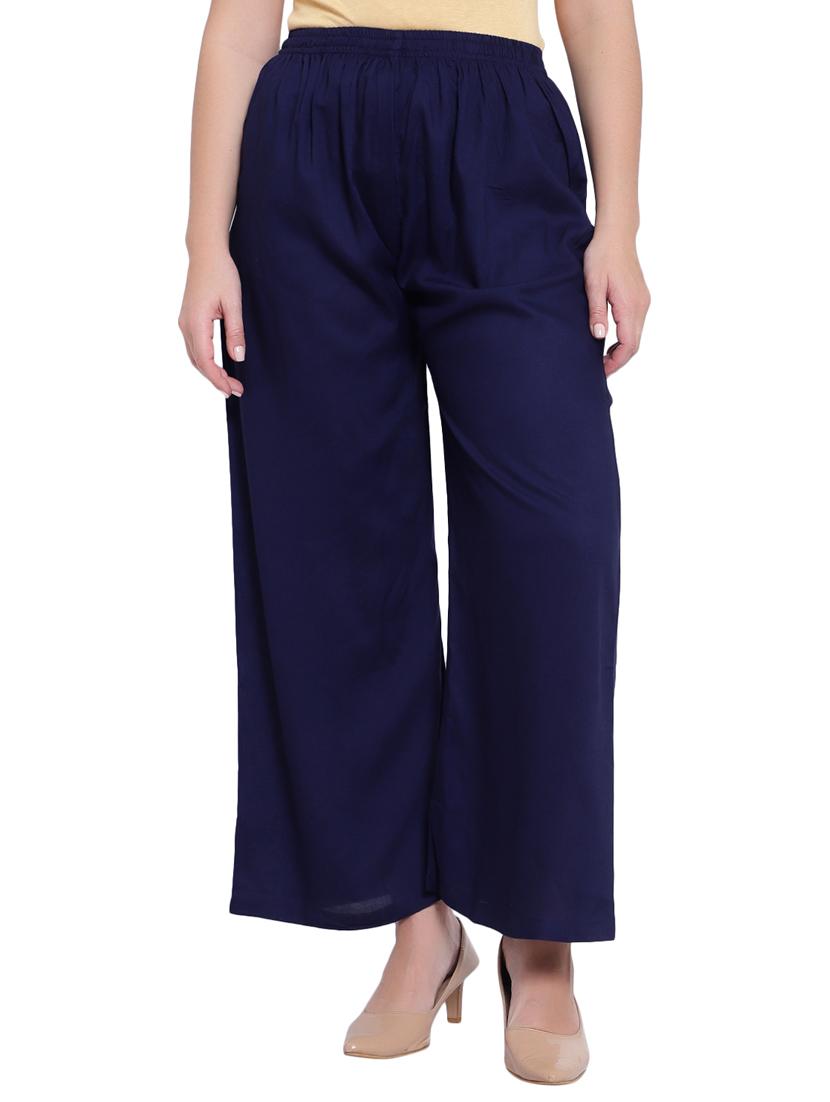 blue solid flared palazzo - 19876518 - Zoom Image - 0