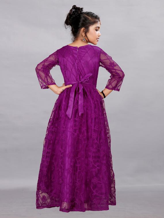 girls purple embroidered net party gown - 19877221 - Standard Image - 2