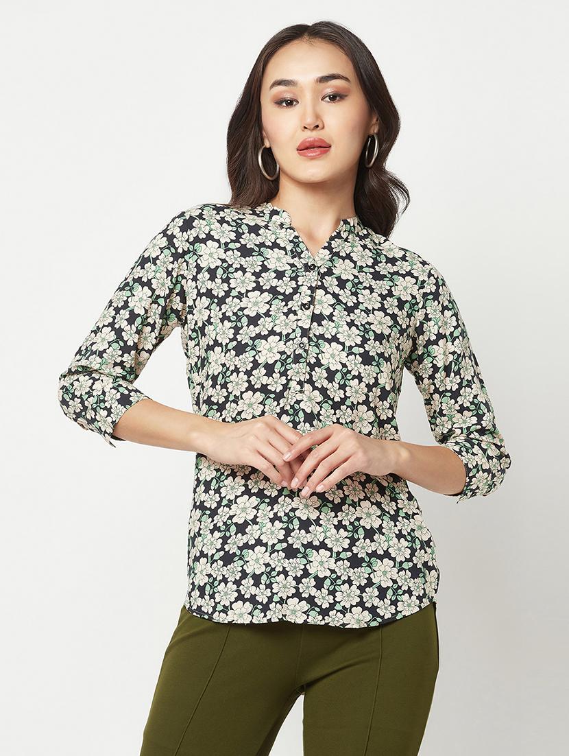 women's straight mandarin neck top