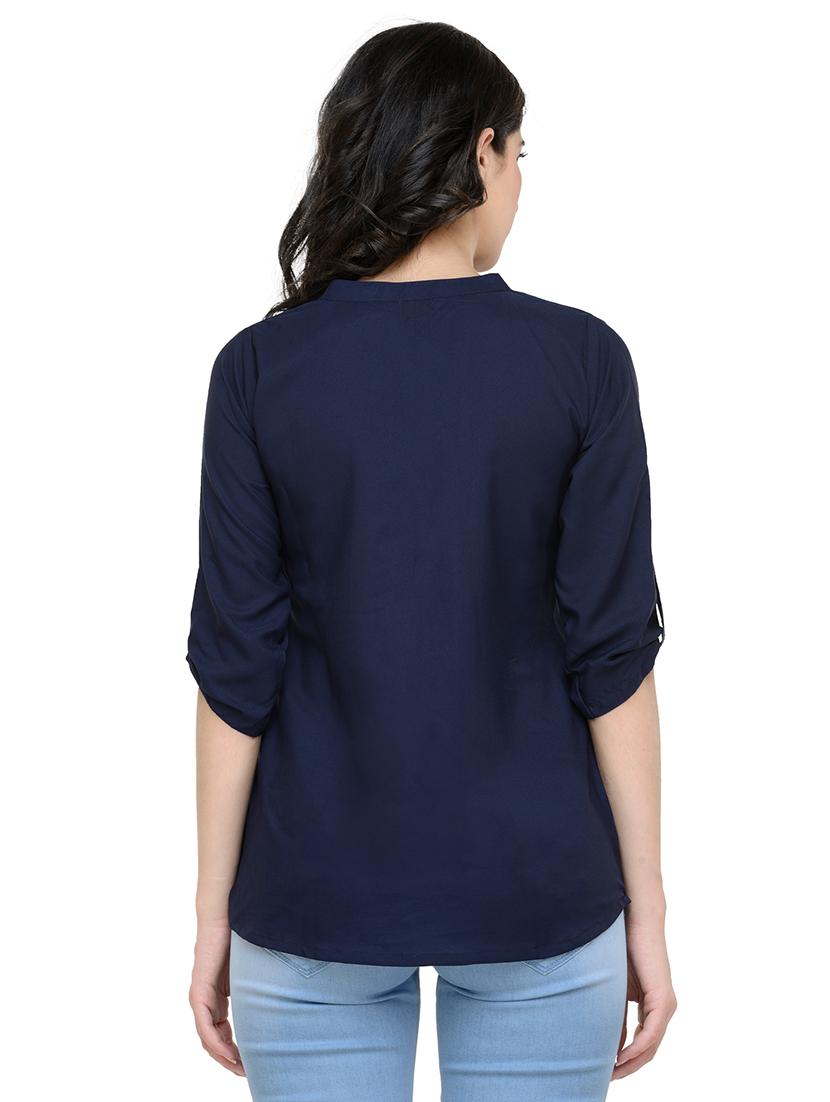 women's straight mandarin neck top - 19878407 - Standard Image - 2
