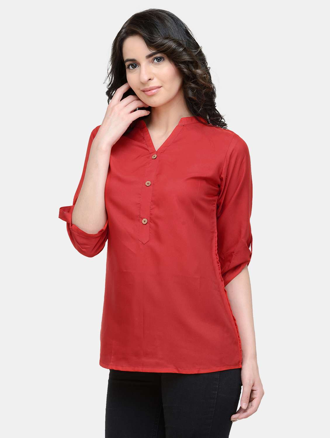 women's straight mandarin neck top - 19878412 -  Standard Image - 2