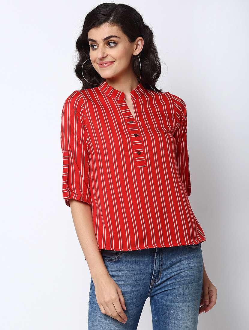 women's straight mandarin neck top