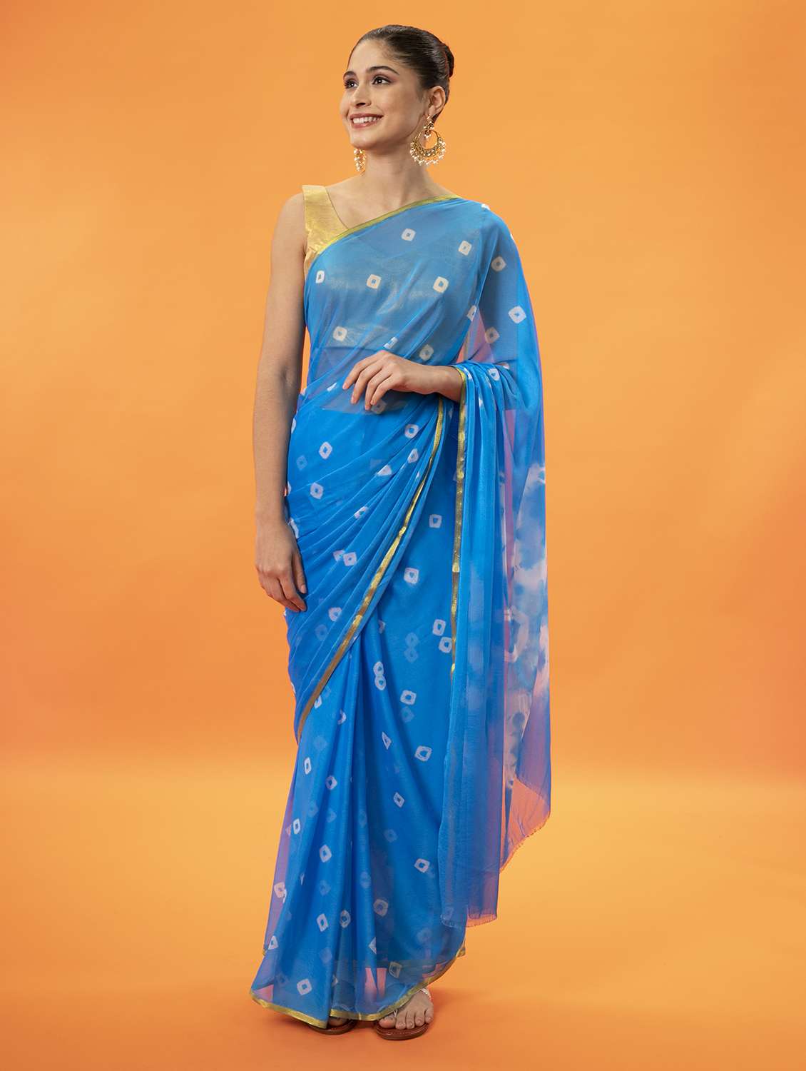 women's bandhani turquoise colored saree with blouse