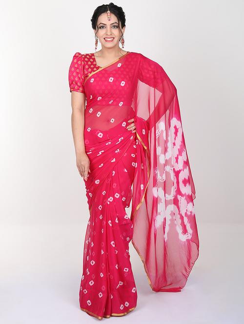 women's bandhani pink colored saree with blouse - 19878532 -  Standard Image - 0