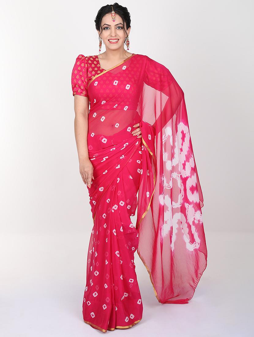 women's bandhani pink colored saree with blouse - 19878532 -  Zoom Image - 0