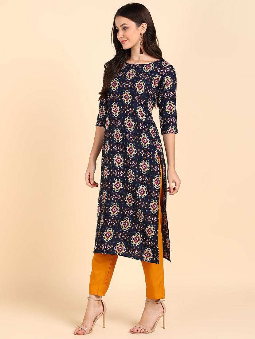 round neck printed kurta pant set - 19881959 - Standard Image - 2