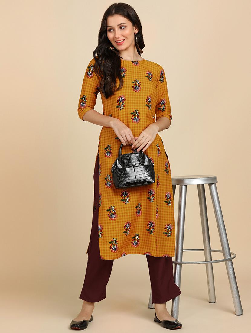 round neck printed kurta pant set - 19881969 - Standard Image - 2