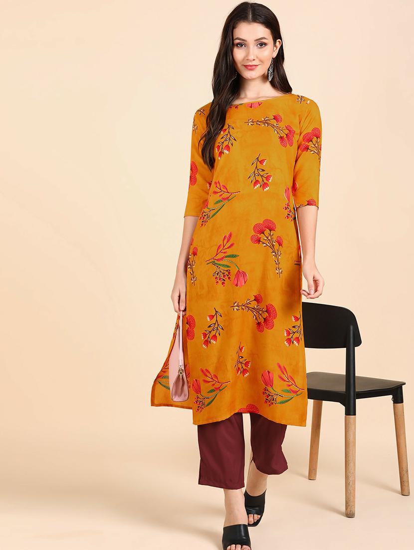 round neck printed kurta pant set - 19882015 - Standard Image - 2