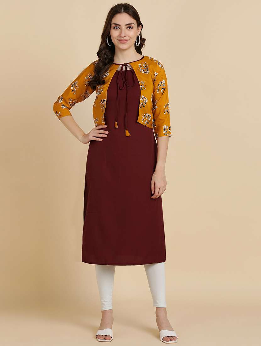 round neck printed kurta jacket set