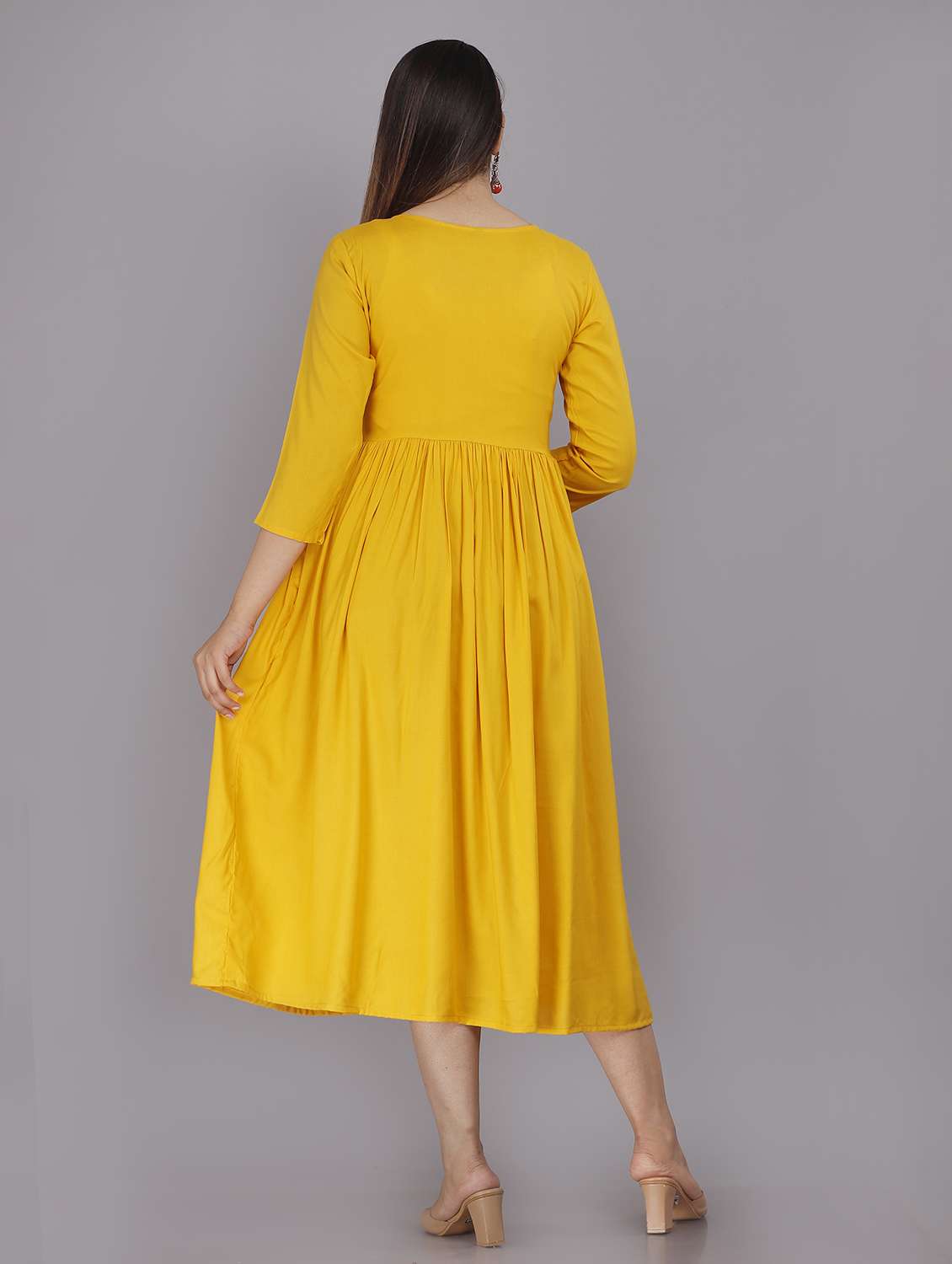 yellow rayon flared ethnic dress - 19883754 - Standard Image - 2