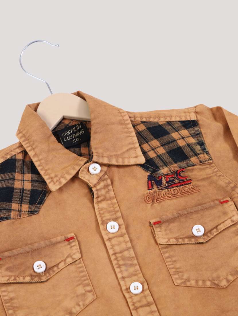 boys brown printed long sleeves denim shirt - 19890596 -  Standard Image - 2