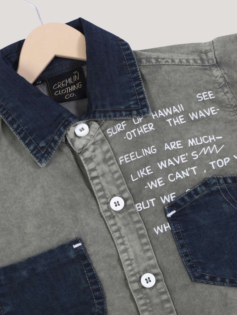 boys grey printed long sleeves denim shirt - 19890603 -  Standard Image - 2