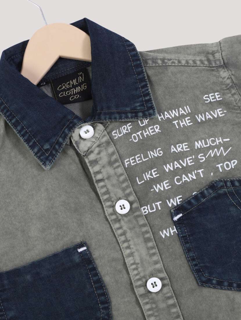 boys grey printed long sleeves denim shirt - 19890604 -  Standard Image - 2