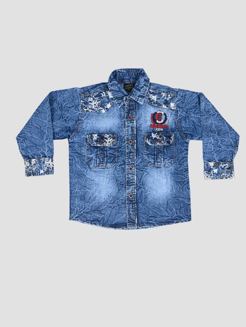 boys blue solid long sleeves denim shirt