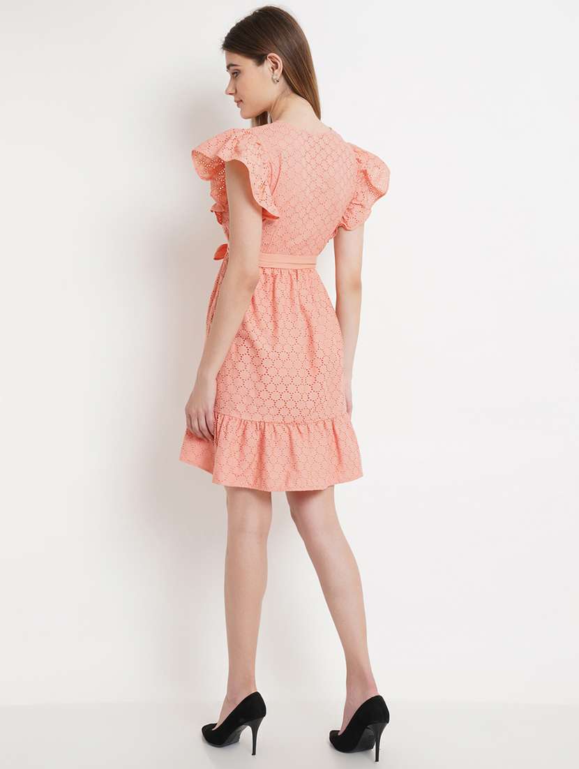 v neck schiffli work drop waist dress - 19891608 -  Standard Image - 2