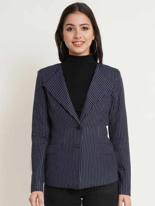 lapel collar striped casual blazer - 19891613 - Standard Image - 0