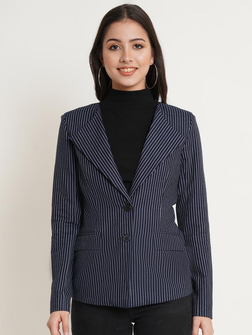 lapel collar striped casual blazer - 19891613 - Zoom Image - 0
