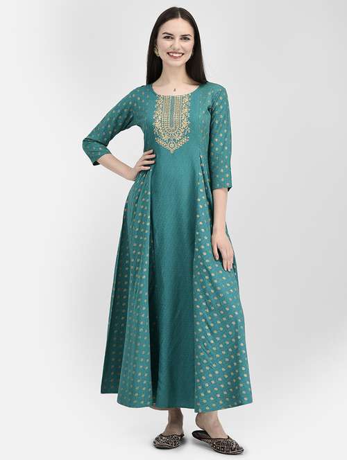 green rayon aline kurta - 19891690 - Standard Image - 0