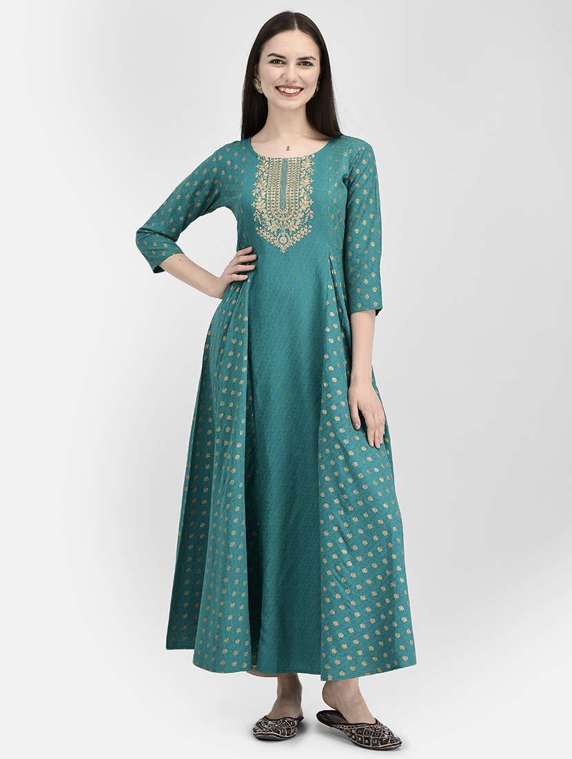 green rayon aline kurta - 19891690 - Zoom Image - 0