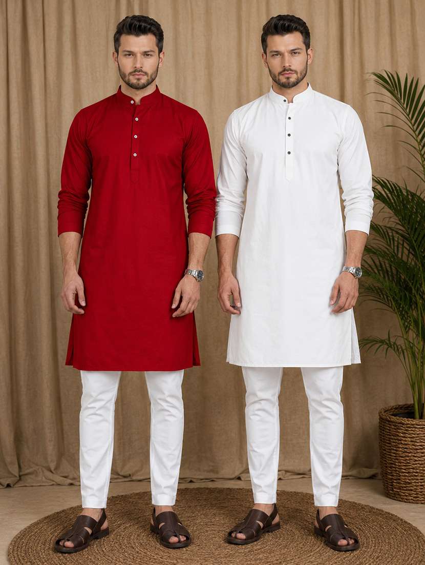 men pack of 2 solid kurta pyjama set