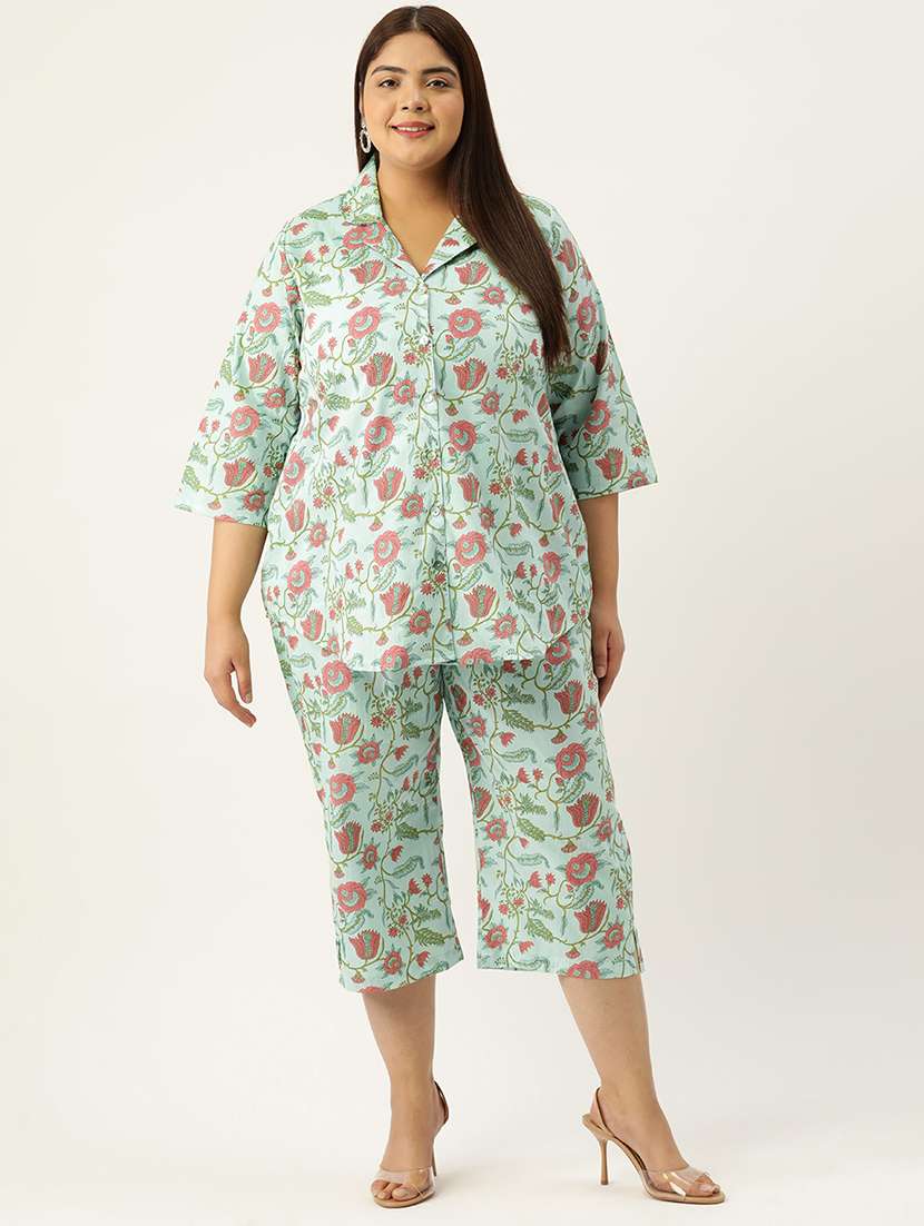 printed top and culottes plus size sets