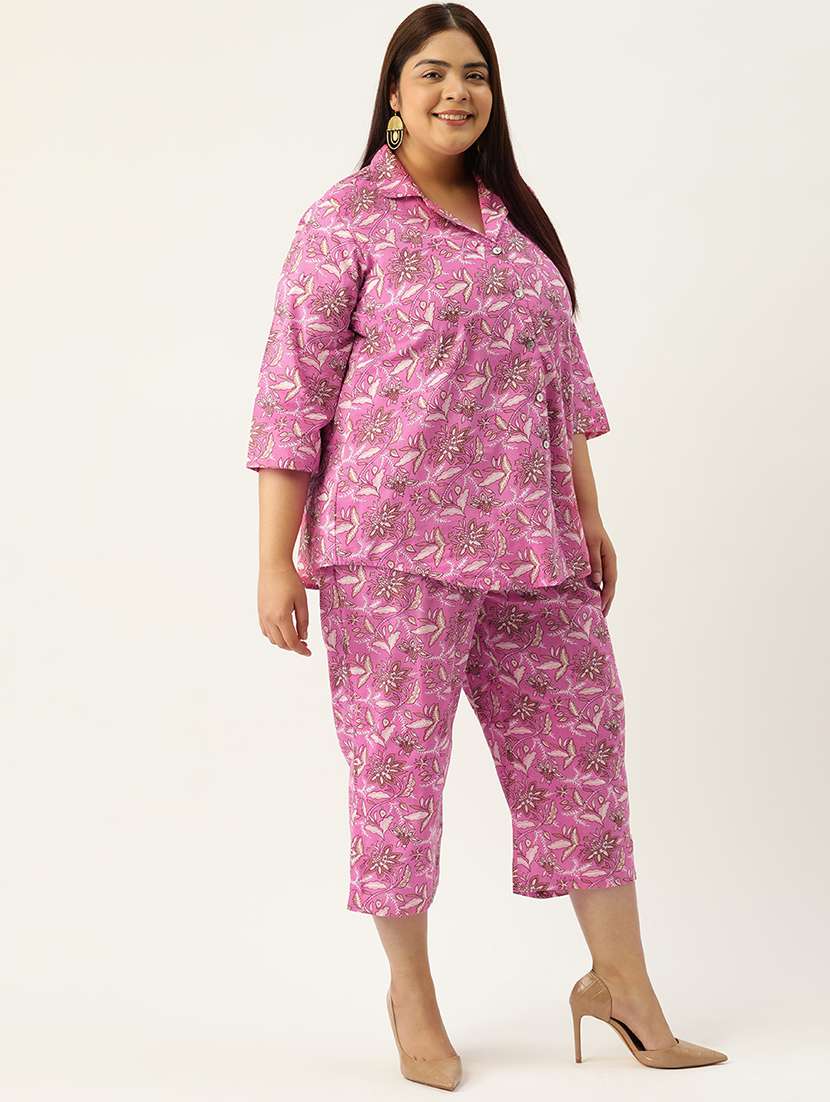 printed top and culottes plus size sets - 19893207 - Standard Image - 2
