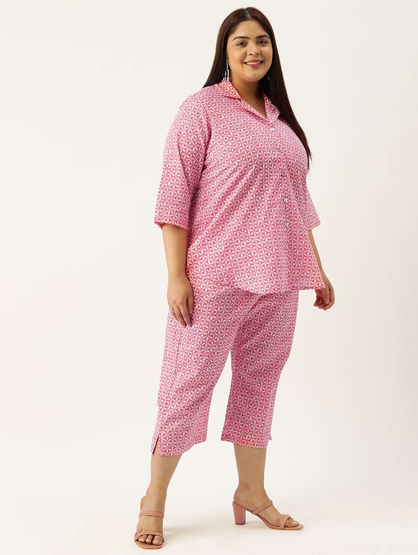 printed top and culottes plus size sets - 19893209 - Standard Image - 2