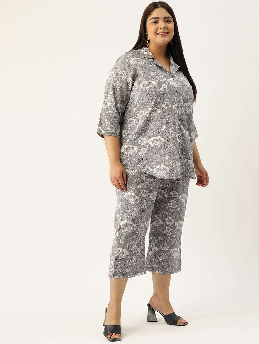printed top and culottes plus size sets - 19893211 - Standard Image - 2