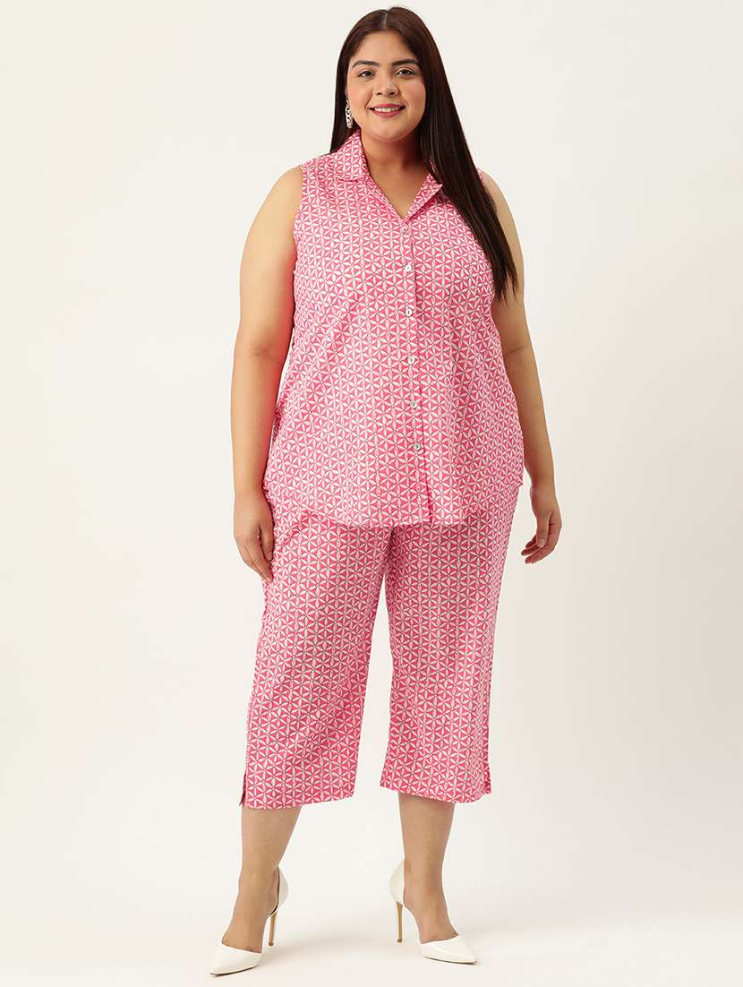 printed top and culottes plus size sets - 19893225 - Standard Image - 2