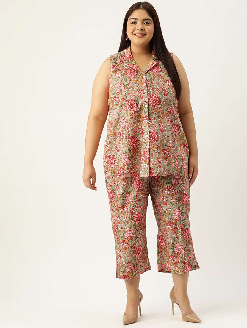 printed top and culottes plus size sets