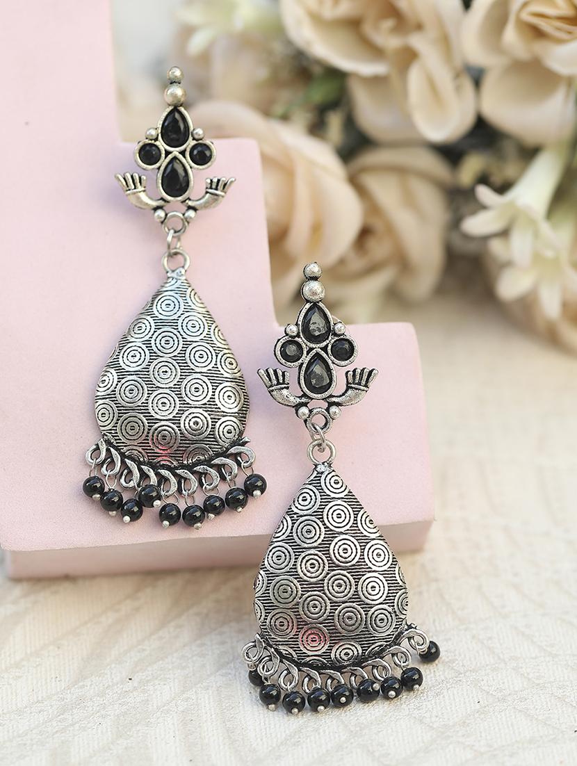 blue silver tone brass earrings - 19895026 -  Zoom Image - 0