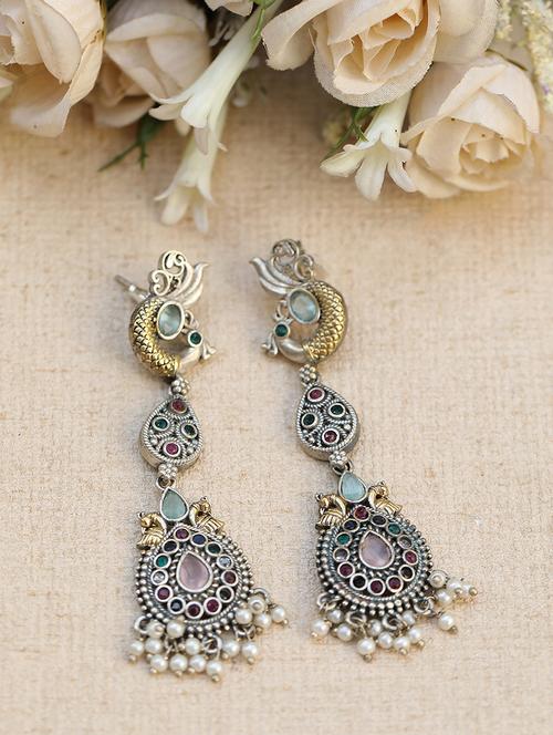 grey brass drop earring - 19895029 - Standard Image - 0