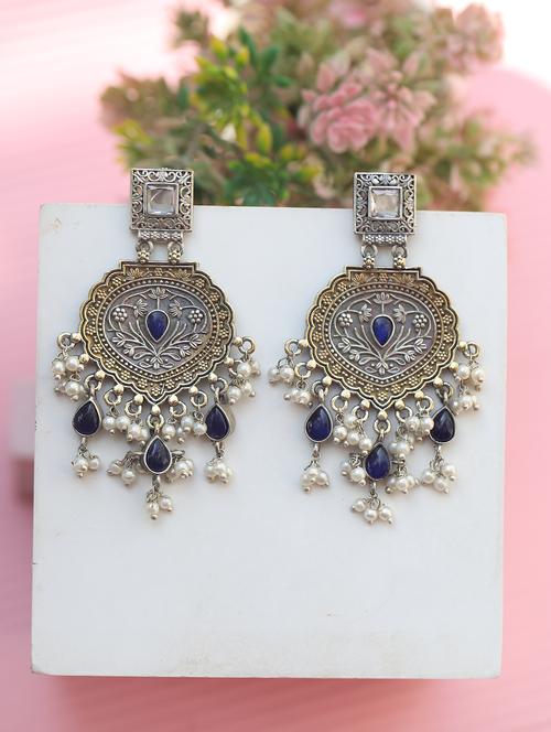 blue silver tone brass jhumka - 19895033 - Standard Image - 0