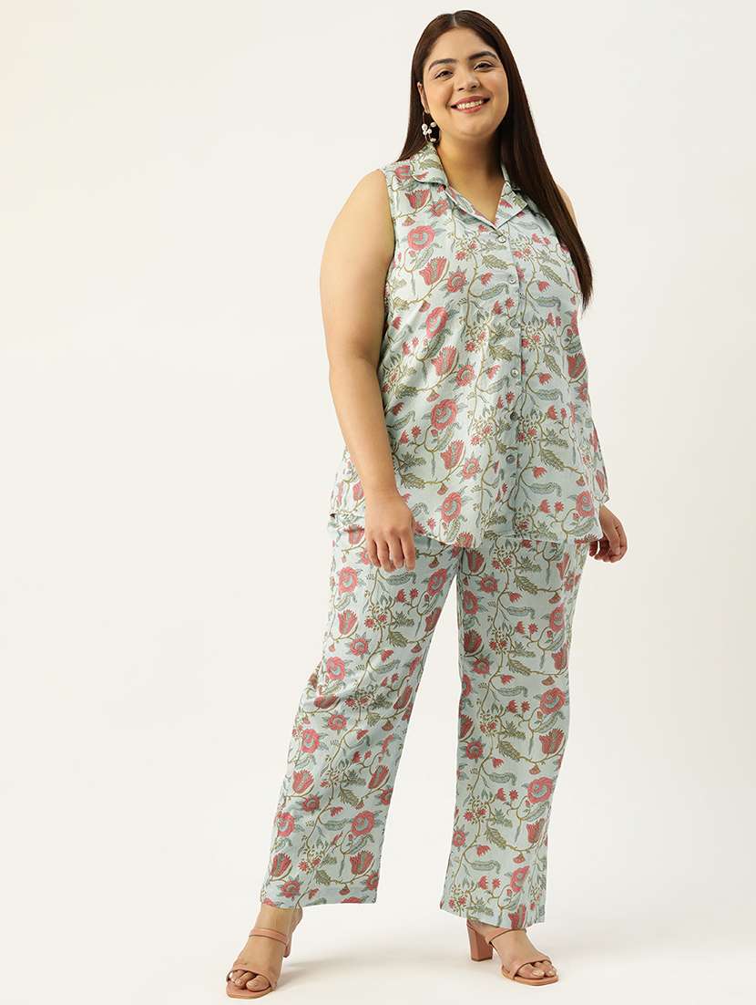printed top and culottes plus size sets