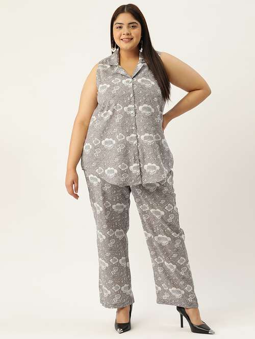 printed top and culottes plus size sets - 19895055 -  Standard Image - 0