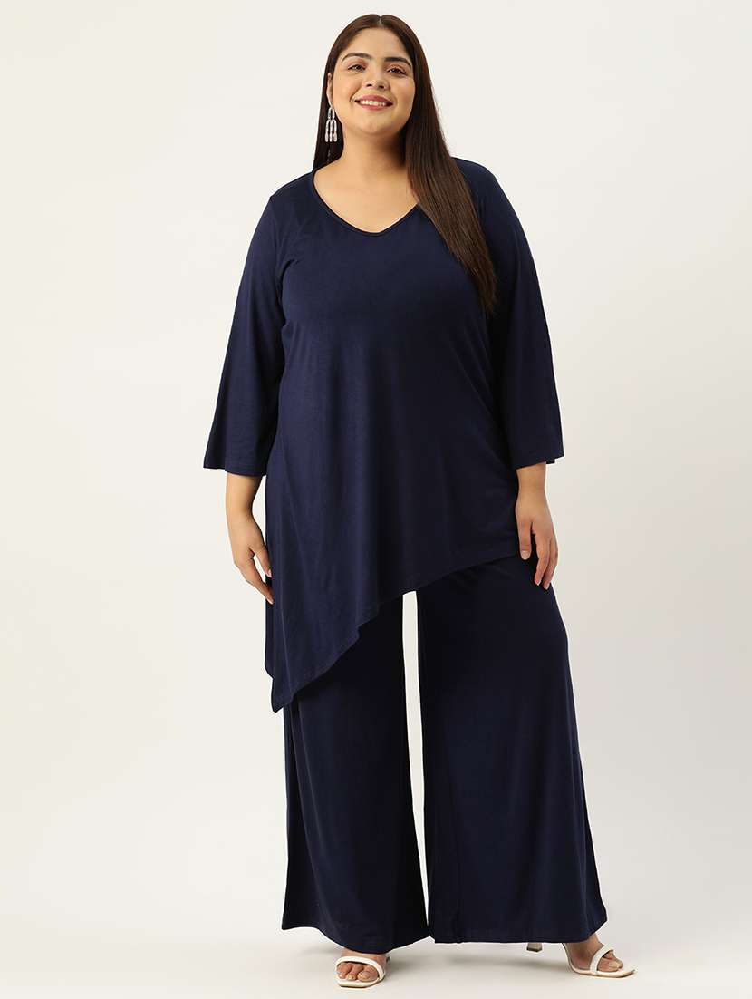 solid top and palazzos plus size set 