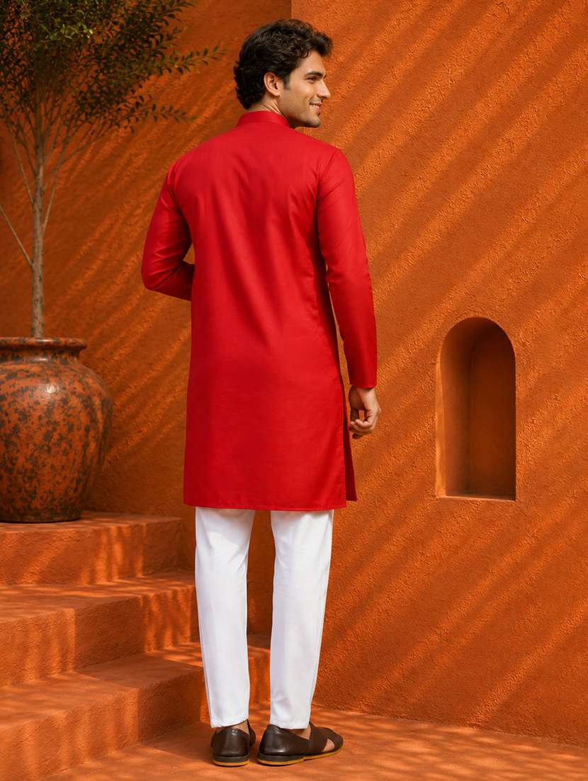 men pack of 2 solid mandarin neck long kurta - 19895899 -  Standard Image - 2
