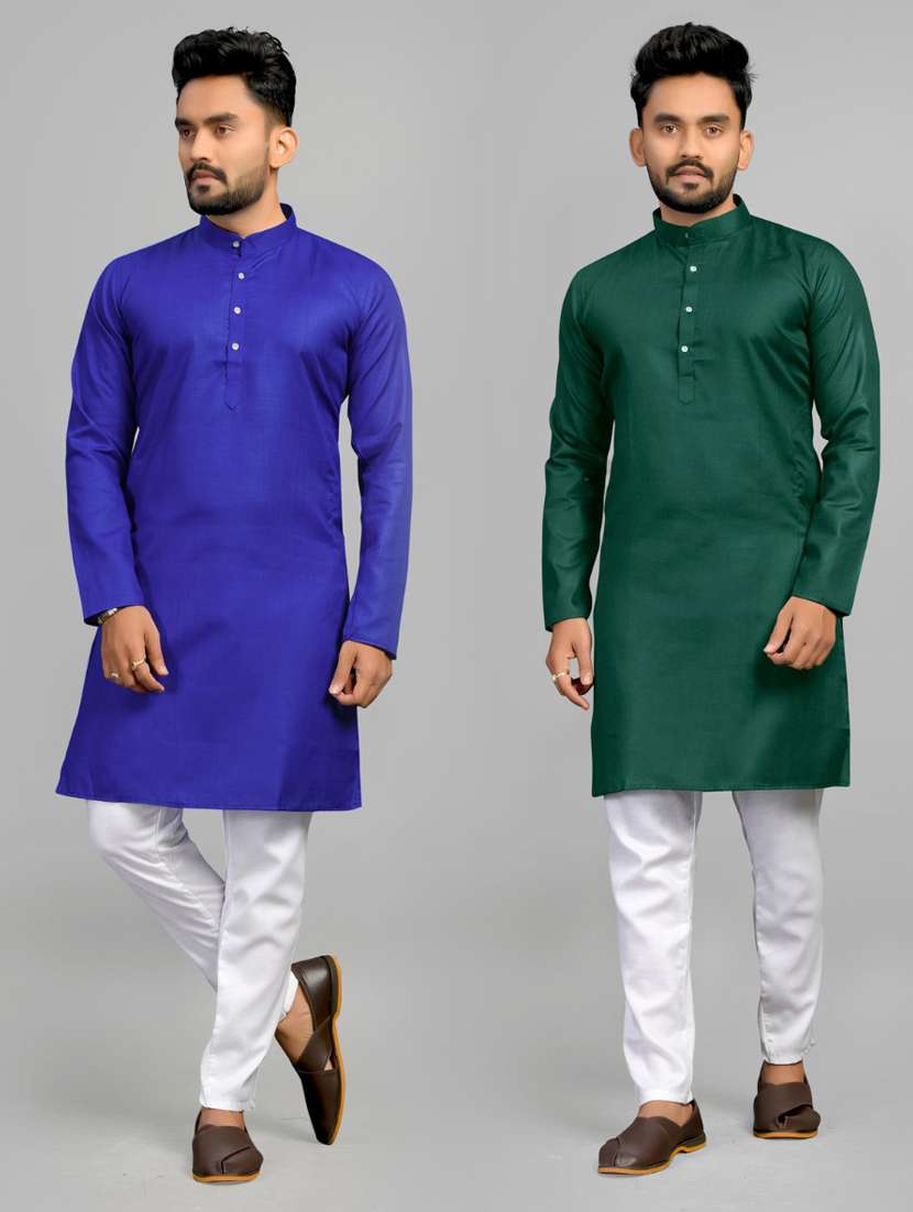 men pack of 2 solid mandarin neck kurta