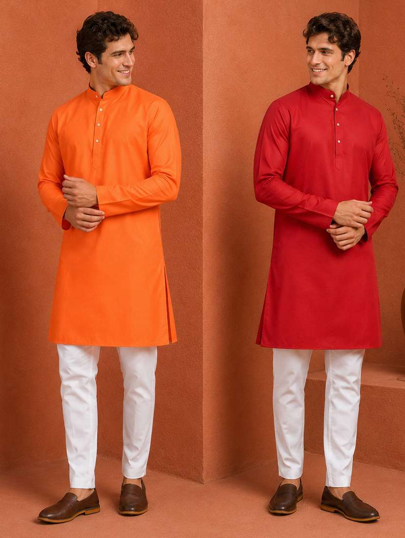 men pack of 2 solid mandarin neck kurta