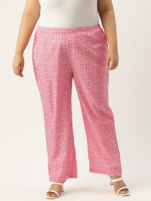 pink printed cotton plus trouser - 19896875 -  Standard Image - 0