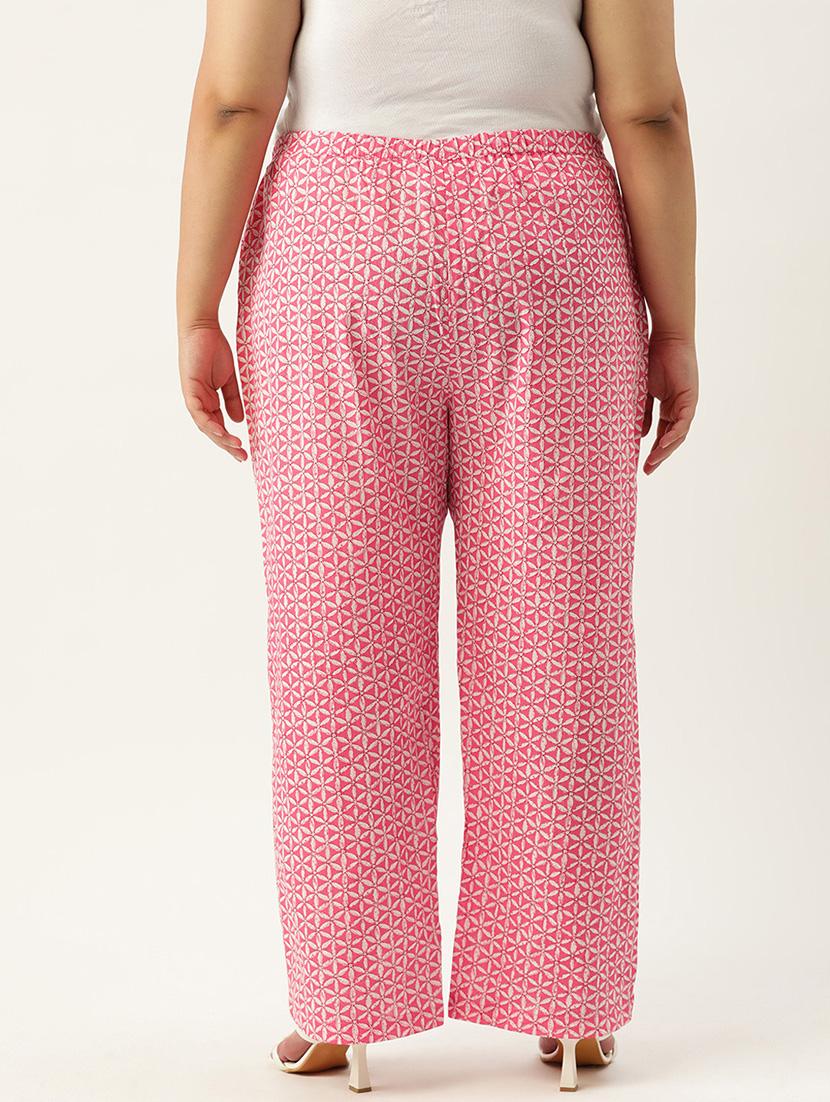 pink printed cotton plus trouser - 19896875 - Standard Image - 2
