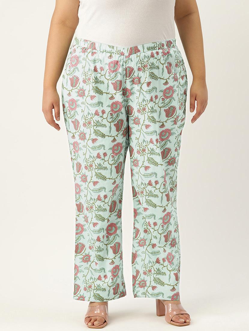green printed cotton plus trouser - 19896876 - Zoom Image - 0