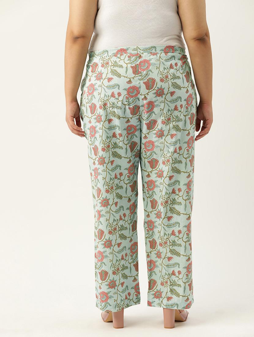 green printed cotton plus trouser - 19896876 - Standard Image - 2