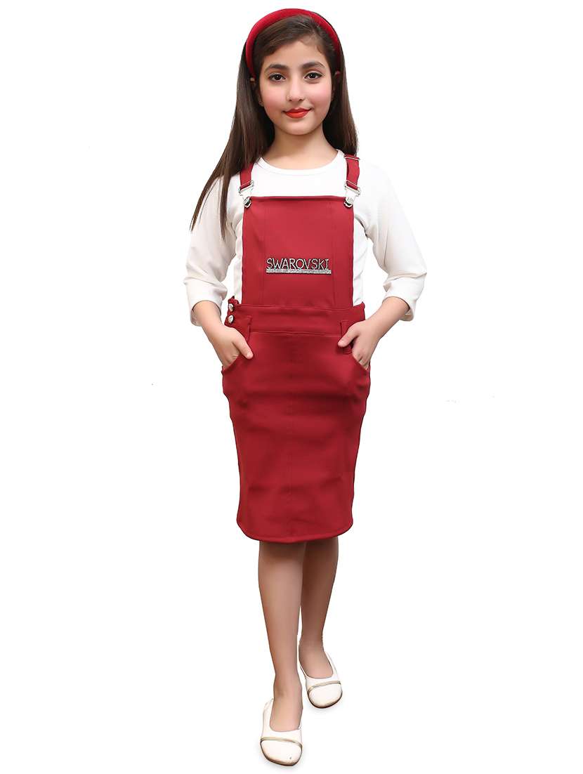 red dungarees twin sets 